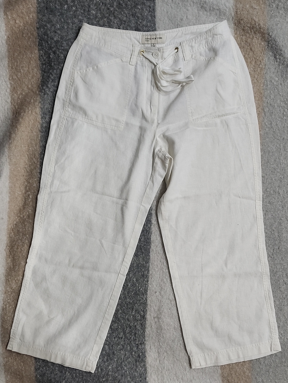 Jones New York Sport White Linen Cropped Wide-Leg Pants - Sz 8 Beachwear Summer